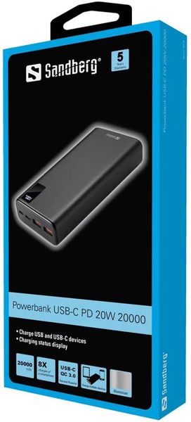 Універсальна мобільна батарея Sandberg USB Type-C PD 20W 20000mAh (420-59) 1007856 фото