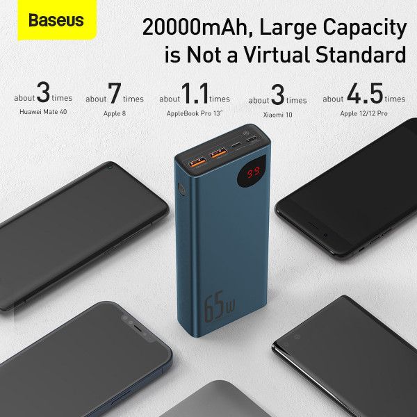 Универсальная мобильная батарея Baseus Adaman Metal Digital Display 20000mAh 65W Blue (PPIMDA-D03) 1007846 фото