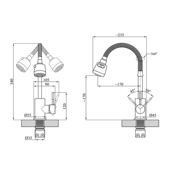 Смеситель для кухни с гибким изливом Agua Acero-INOX035-2 1010447 фото